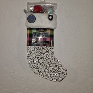 NEW Girls Limited Too Sequin Christmas Stocking With Stationary Set White Silver